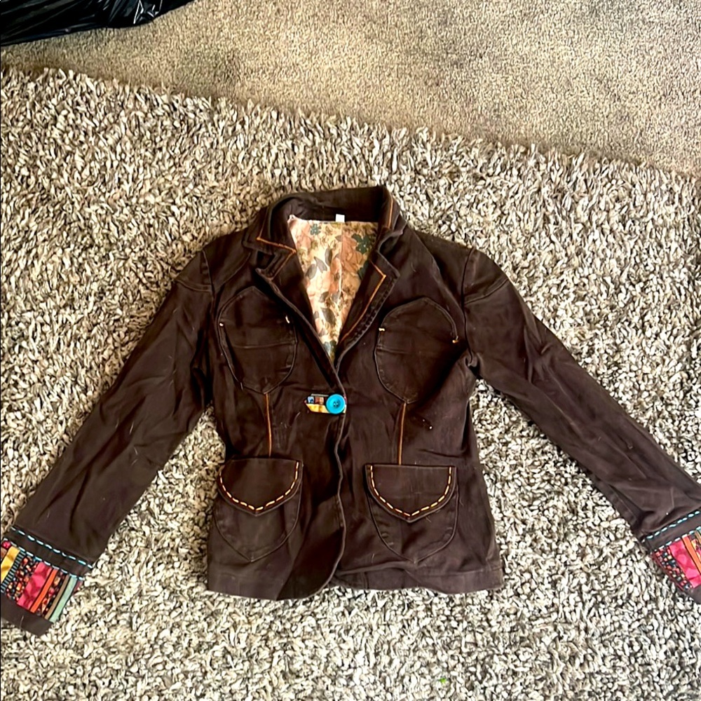Brown Women's Jacket with Colorful Accents
